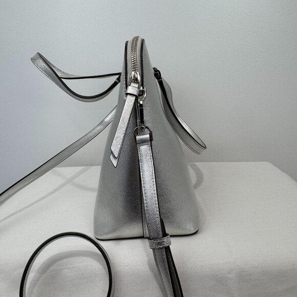 NWT Kate Spade Medium Dome Crossbody Bag Silver Leather NEW - Picture 4 of 10